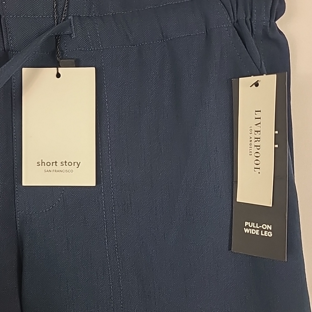 Liverpool Pull On Wide Leg Navy Blue Drawstring Pants Pockets Sz Small Petite - Picture 3 of 7
